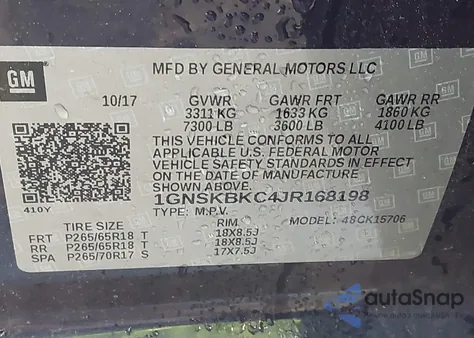 2018 Chevrolet Tahoe Lt z USA, uszkodzony, nr VIN 1GNSKBKC4JR168198